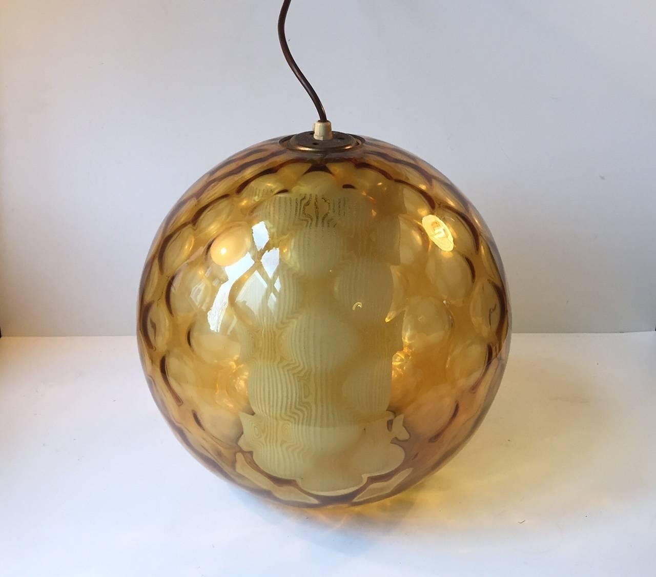 Mid-20th Century Spherical Optical Glass Pendant Lamp, Wilhelm Wagenfeld, Peill & Putzler, 1950s