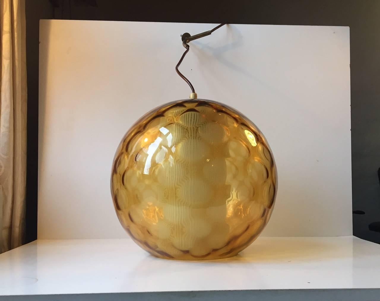 Mid-Century Modern Spherical Optical Glass Pendant Lamp, Wilhelm Wagenfeld, Peill & Putzler, 1950s