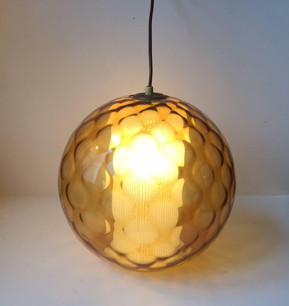 Art Glass Spherical Optical Glass Pendant Lamp, Wilhelm Wagenfeld, Peill & Putzler, 1950s