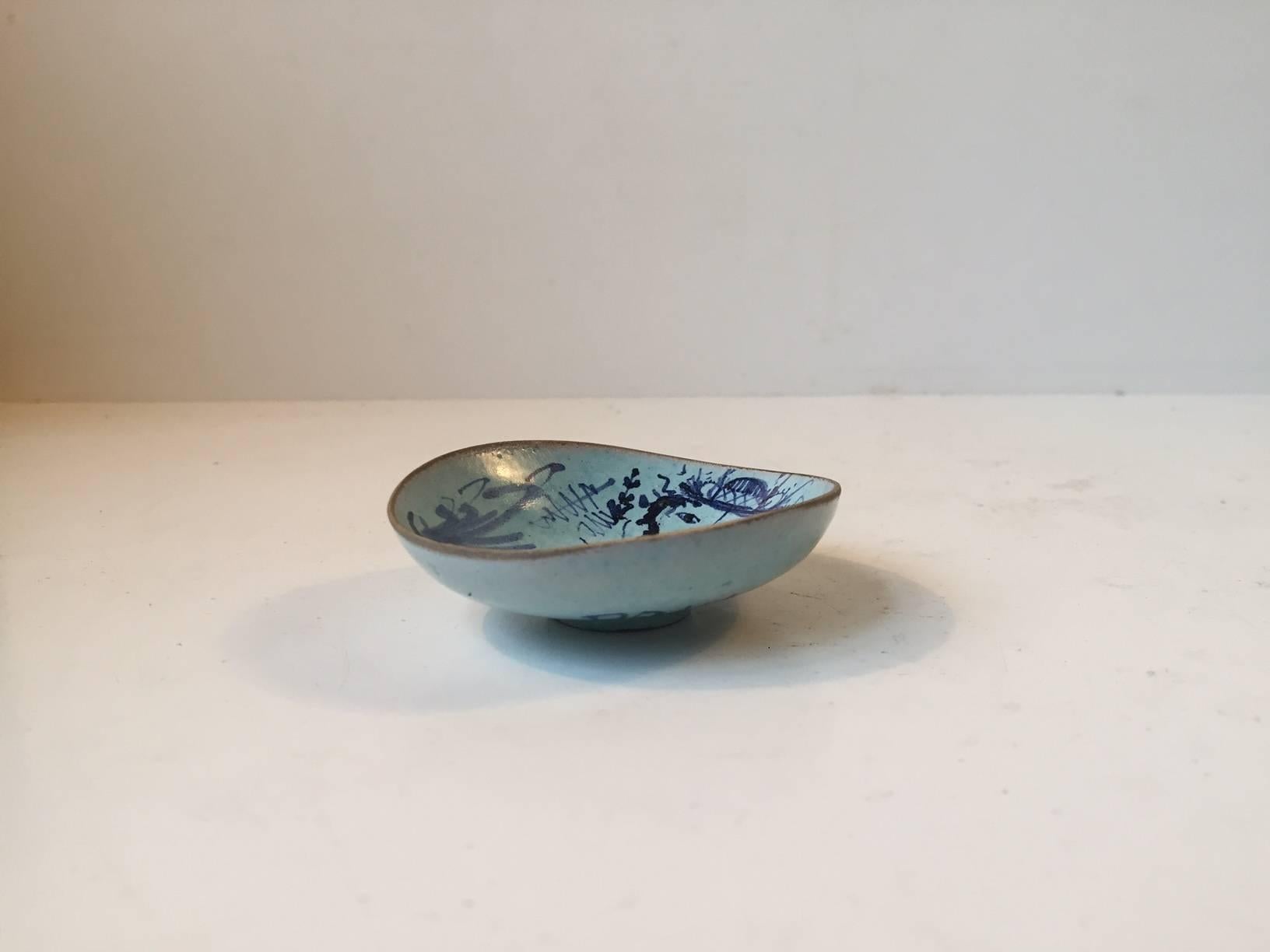 Danish Unika Hand-Painted Biomorphic Pottery Salt Cellar by Bjørn Wiinblad, 1947