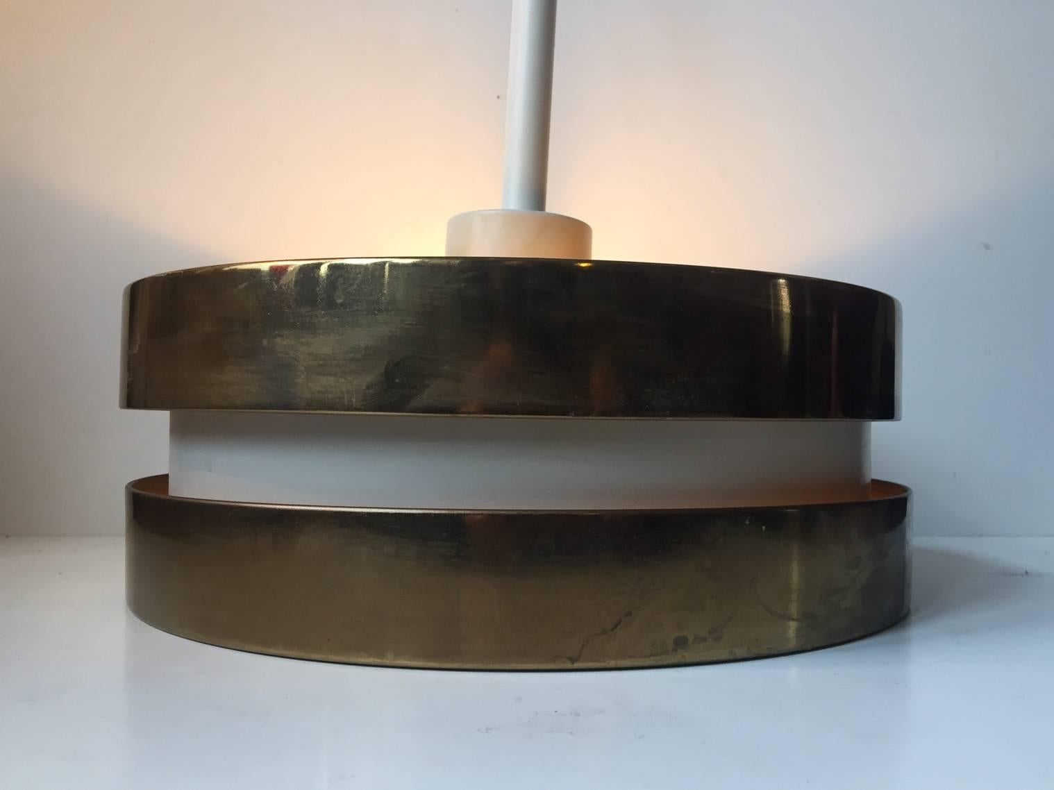 Brass & Crystal Flying Saucer Pendant Lamp by Lisa Johansson-Pape, Orno Finland In Good Condition In Esbjerg, DK