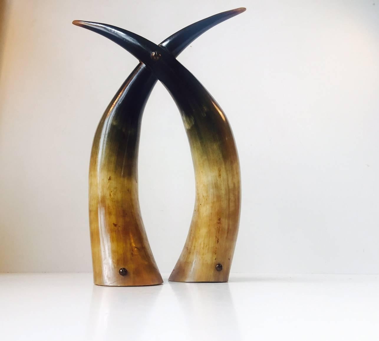 Vintage Brutalist Sculpture with Interconnected Buffalo Horns, Europe, 1950s In Excellent Condition In Esbjerg, DK
