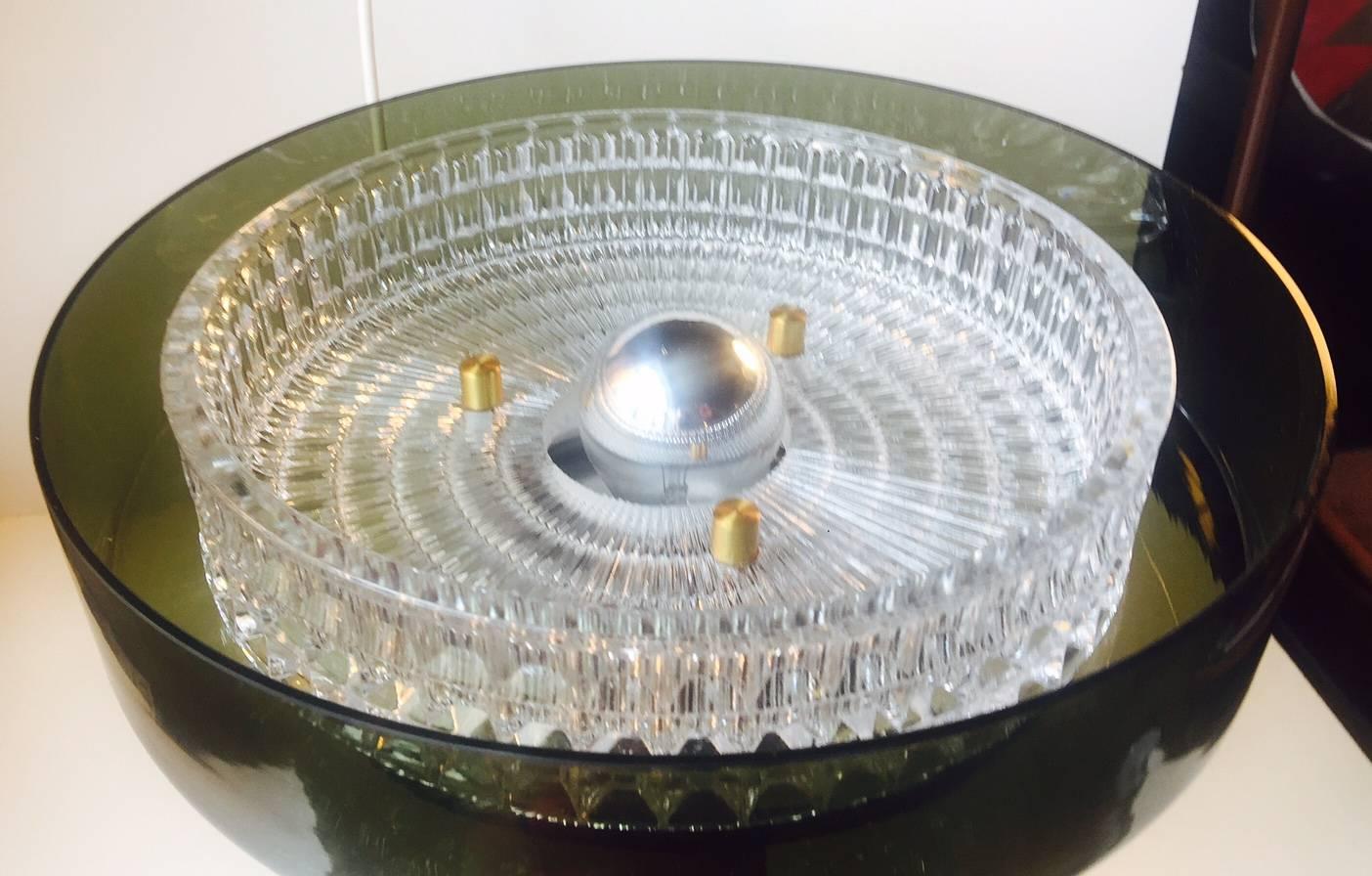 Mid-Century Modern Modernist Green Glass and Crystal Pendant Light by Carl Fagerlund for Orrefors