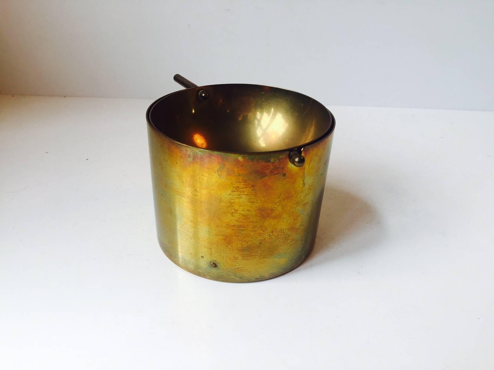 Patinated Rare Large Cylinda-Line Brass Cigar Ashtray by Arne Jacobsen for Stelton, 1960s
