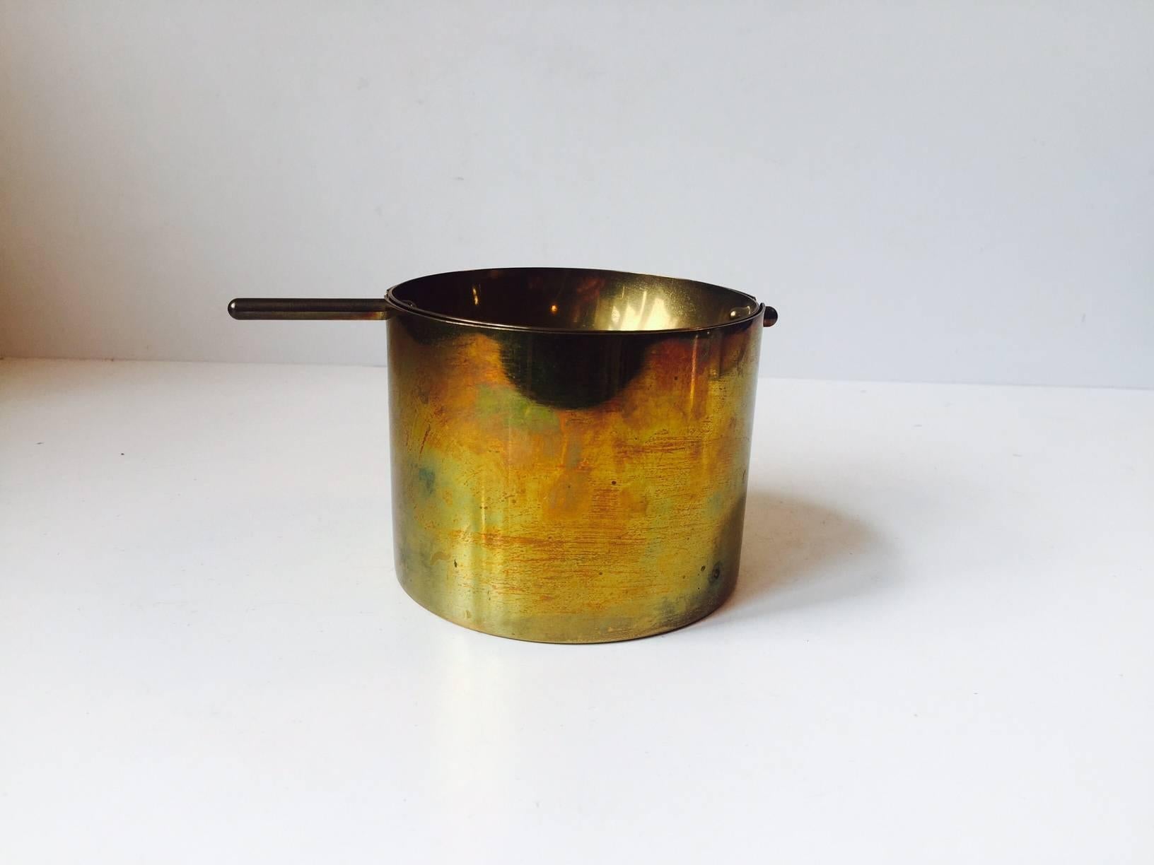 Mid-20th Century Rare Large Cylinda-Line Brass Cigar Ashtray by Arne Jacobsen for Stelton, 1960s