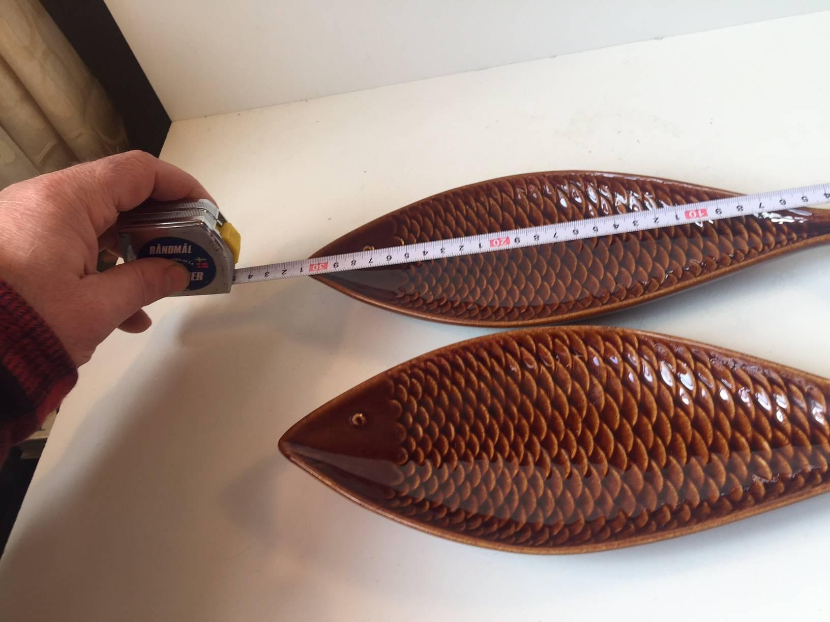 Glazed Pair of Ceramic Fish Trays by Stig Lindberg for Gustavsberg, 1960s, Sweden