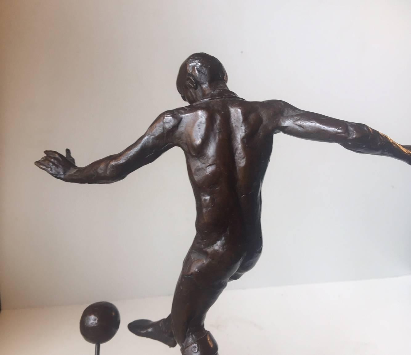 Mid-Century Modern Modernist Bronze Sculpture of Soccer Player by S. G. Kelsey Royal for Copenhagen