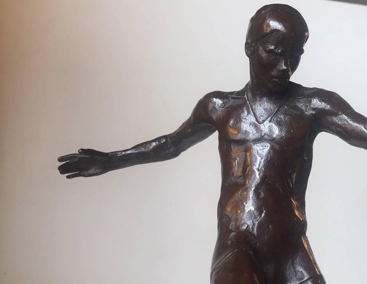 Modernist Bronze Sculpture of Soccer Player by S. G. Kelsey Royal for Copenhagen 2