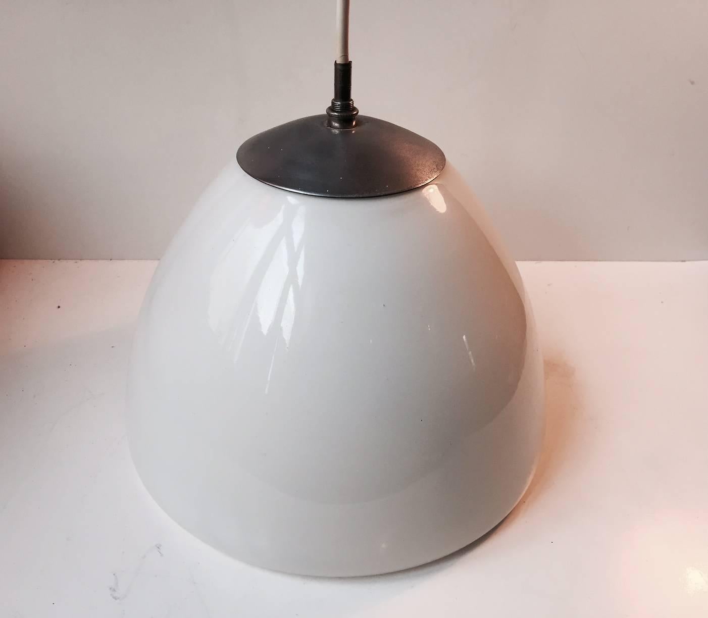 Mid-Century Modern Bell-Shaped Opaline Glass 'Delta' Pendant Light by Louis Poulsen, Denmark, 1960s
