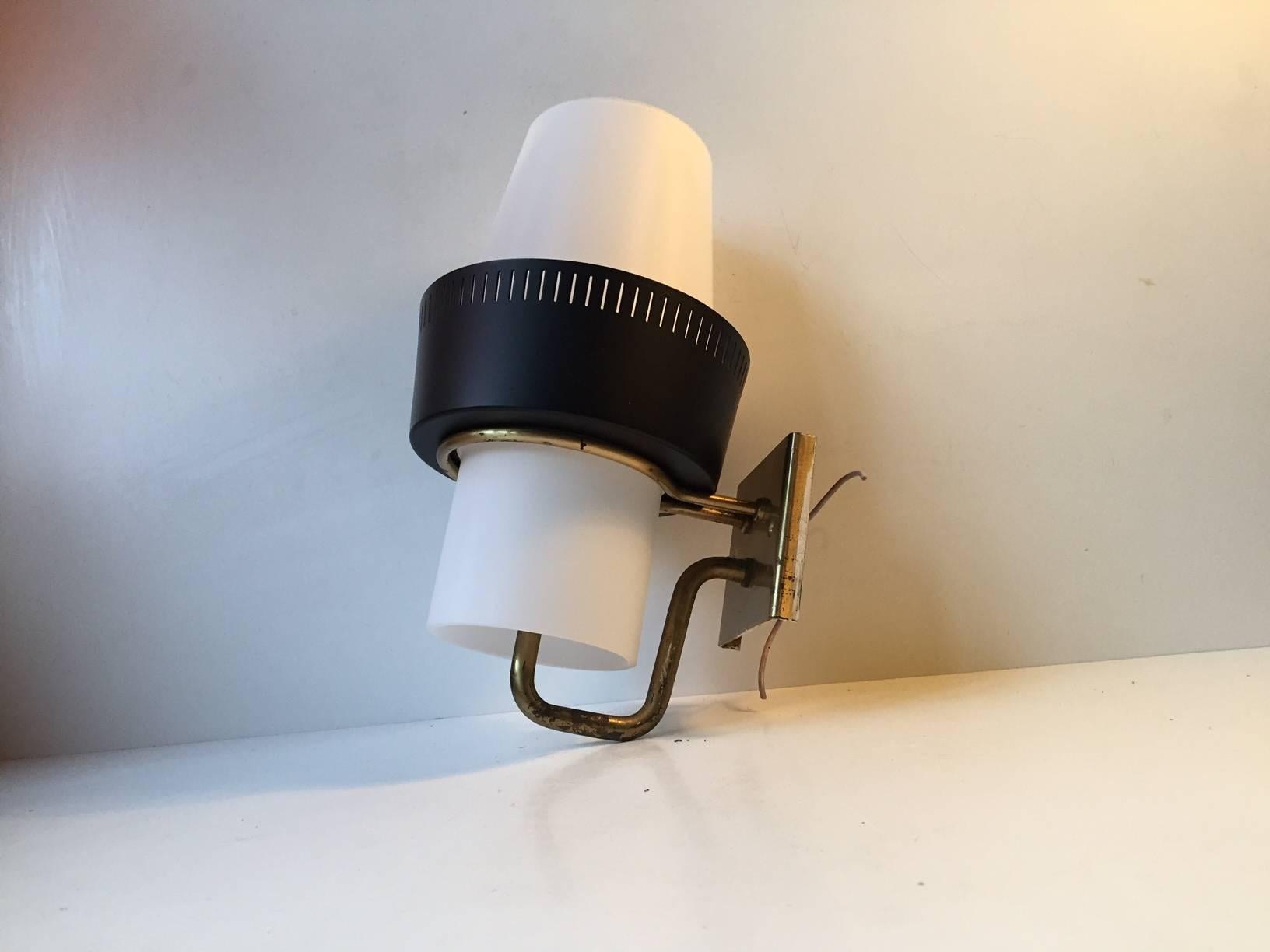 Danish Modernist Cased Glass and Brass Wall Light by Bent Karlby for Lyfa, 1950s In Excellent Condition In Esbjerg, DK