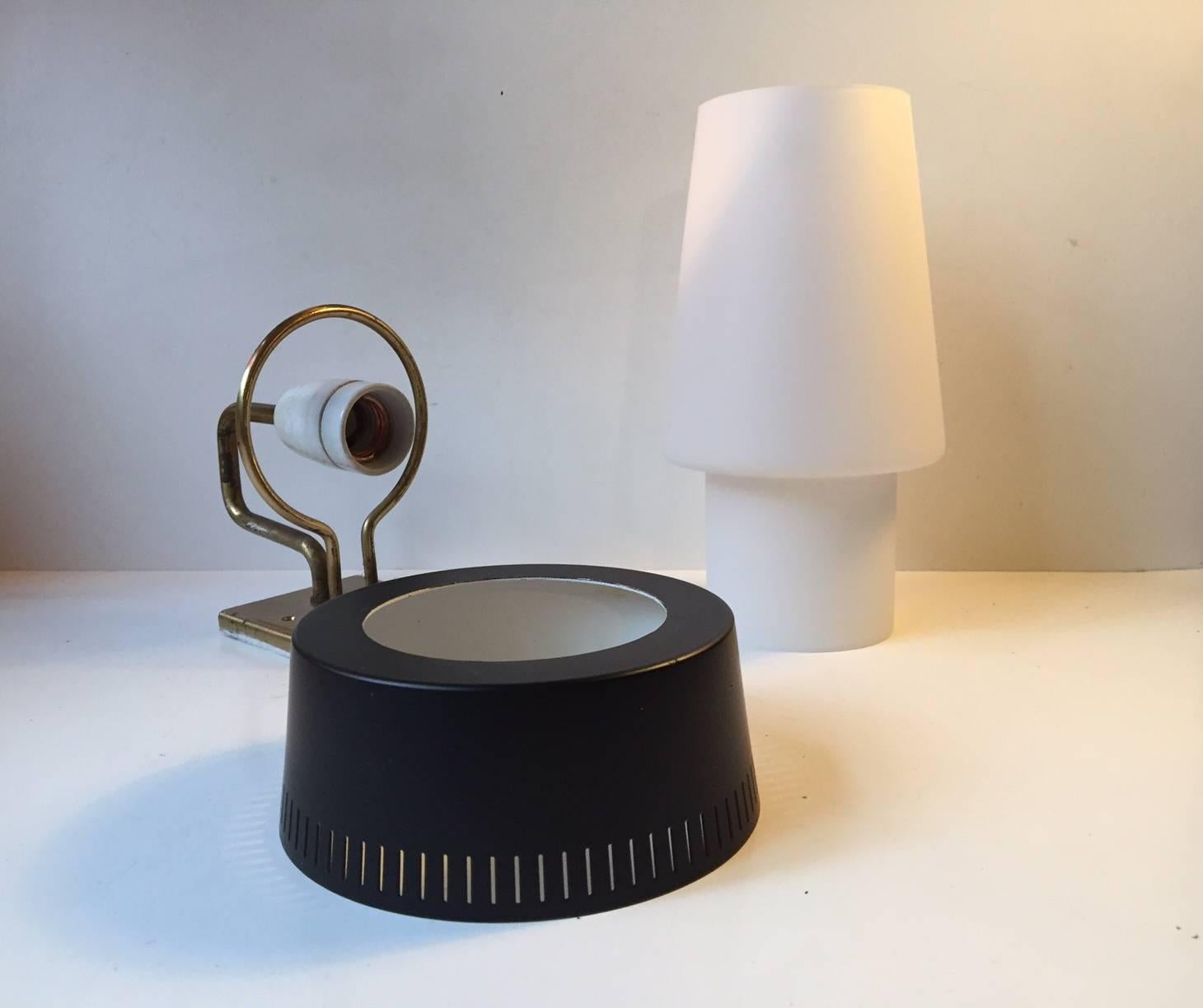 Mid-Century Modern Danish Modernist Cased Glass and Brass Wall Light by Bent Karlby for Lyfa, 1950s