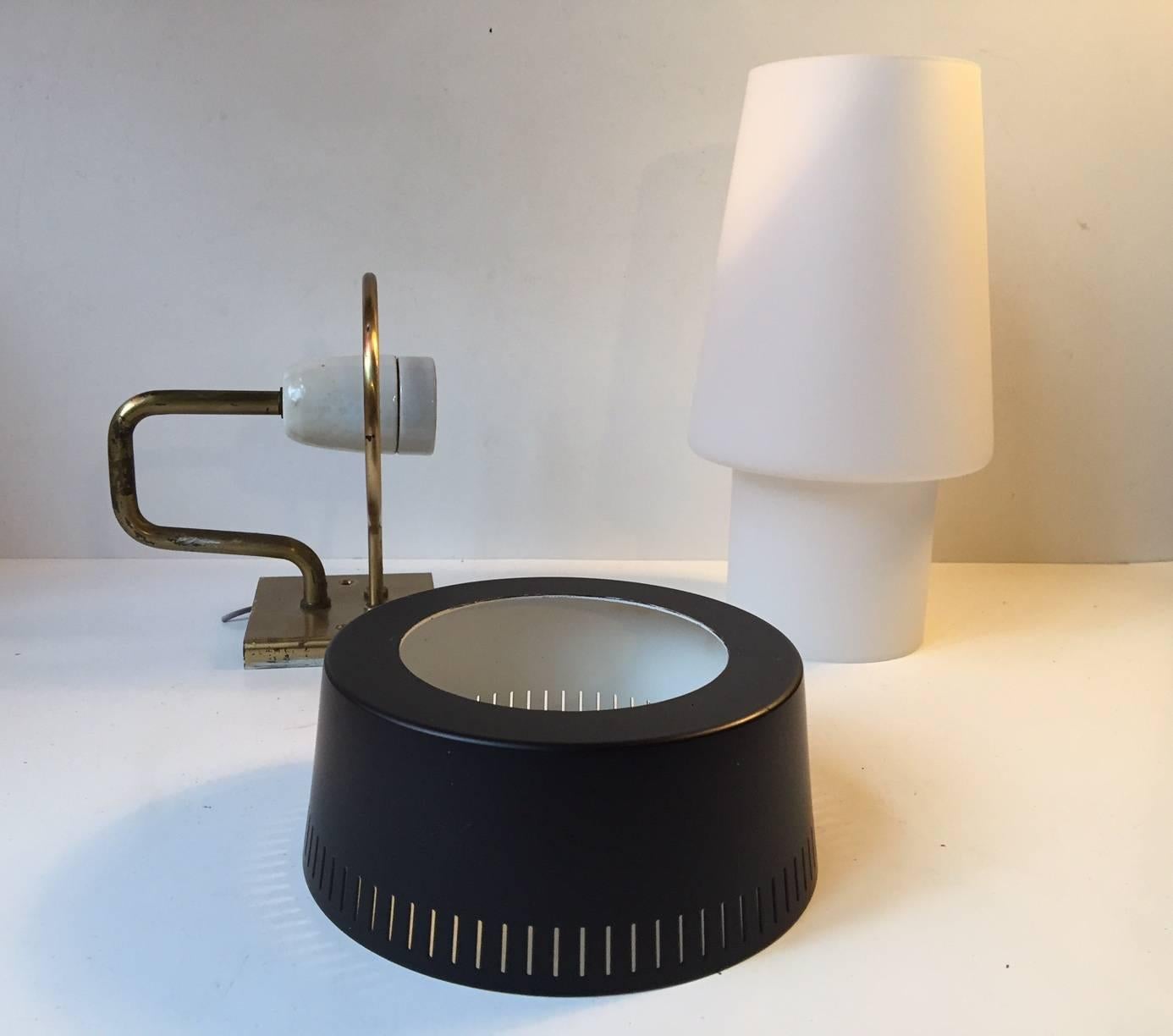 Aluminum Danish Modernist Cased Glass and Brass Wall Light by Bent Karlby for Lyfa, 1950s