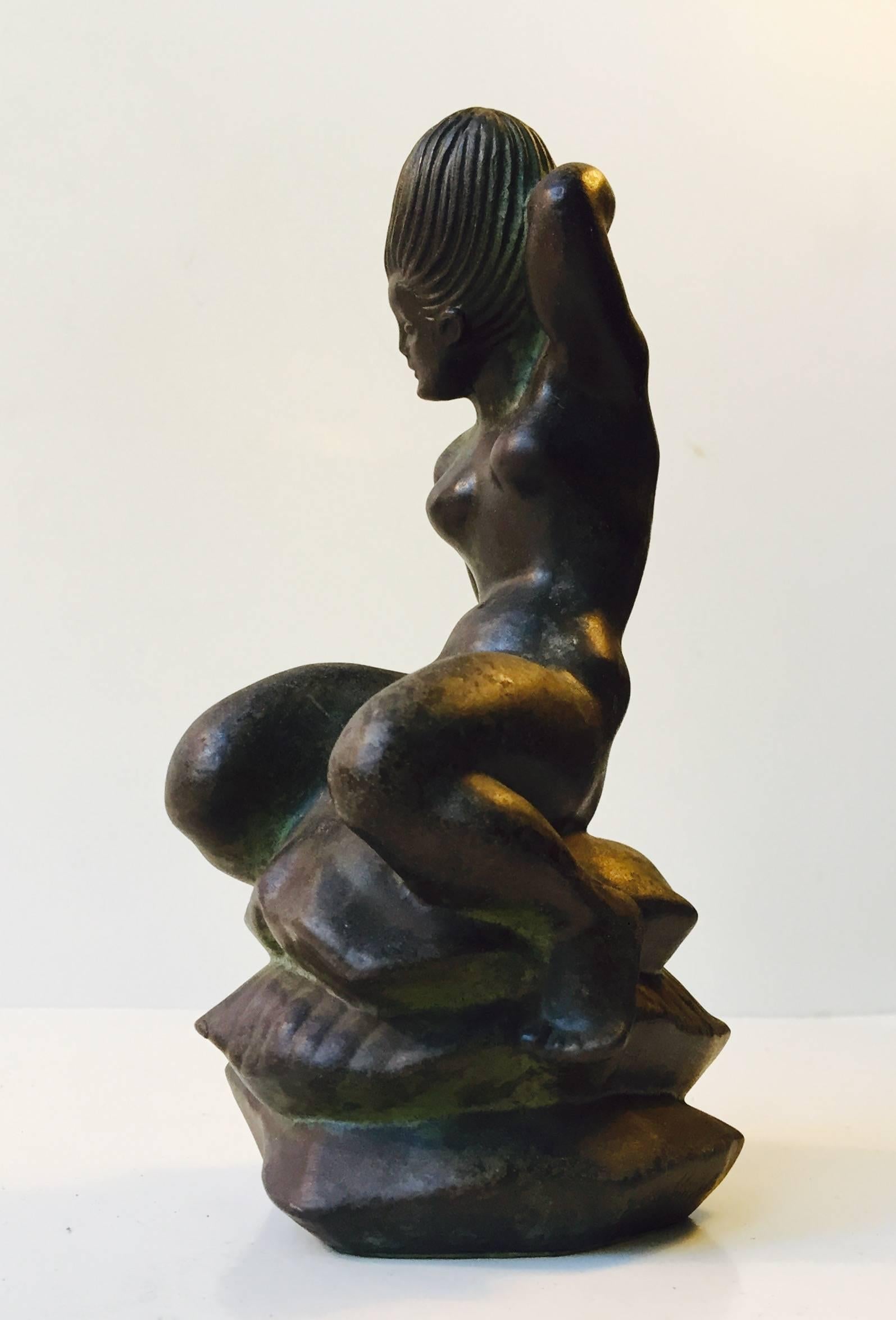Patinated Hans Kongslev Art Deco Bronze 'The Princess & The Pea' by H. Ch. Andersen, 1940s