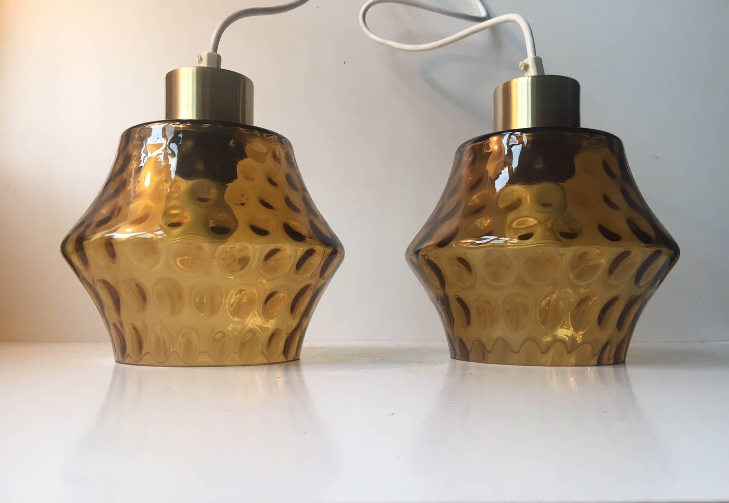 Pair of Danish Mid-Century Optical Smoke Glass Pendant Lights, Vitrika, Denmark In Excellent Condition In Esbjerg, DK