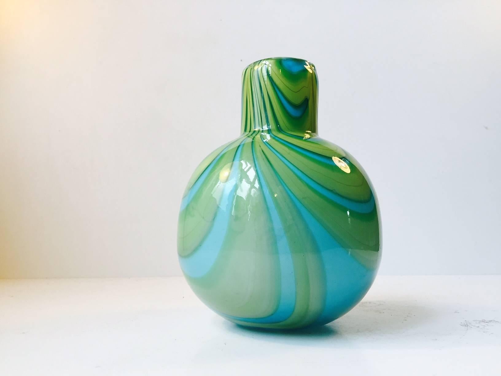 Mid-Century Modern Italian Mint Blue and Green Murano Glass Vase by Carlo Moretti, 1970s