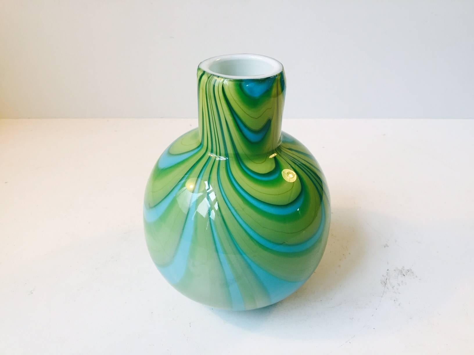 Italian Mint Blue and Green Murano Glass Vase by Carlo Moretti, 1970s In Excellent Condition In Esbjerg, DK