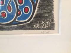 'Spaceman' Litograph by Danish Cobra Artist Henry Heerup, 1957, Signed