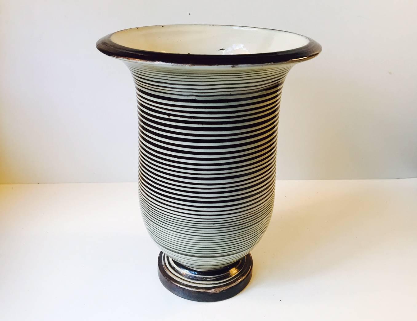 Glazed Danish Striped Ceramic Floor Vase by Herman August KäHler, 1920s