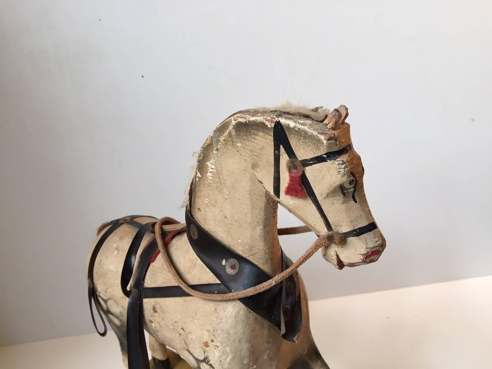 Folk Art Old German 1930s Wooden Pull Along Horse Toy