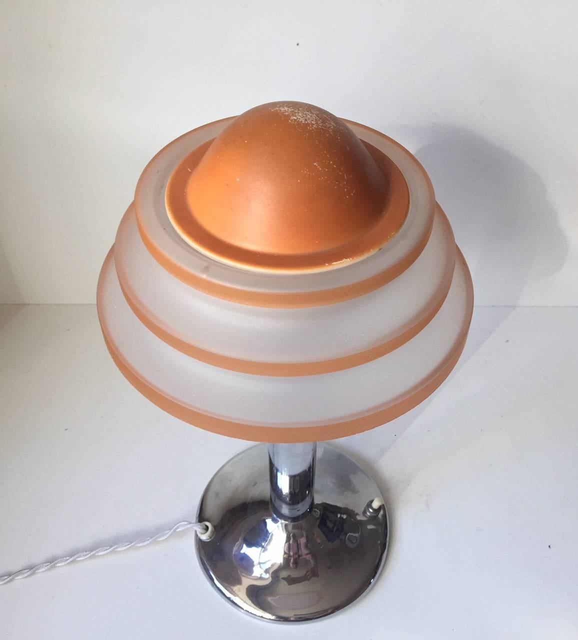 Danish Art Deco Table Lamp 'Fried Egg' in Chrome & Glass, Fog & Morup, 1930s 1