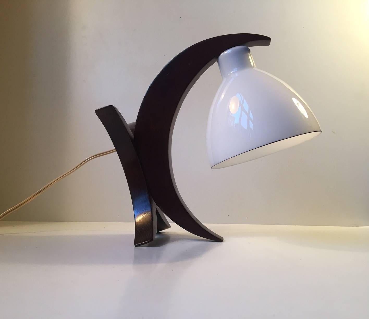 Mid-20th Century Unusual German Modernist 'Moon' Hybrid Table or Wall Lamp in Oak & Opaline Glass
