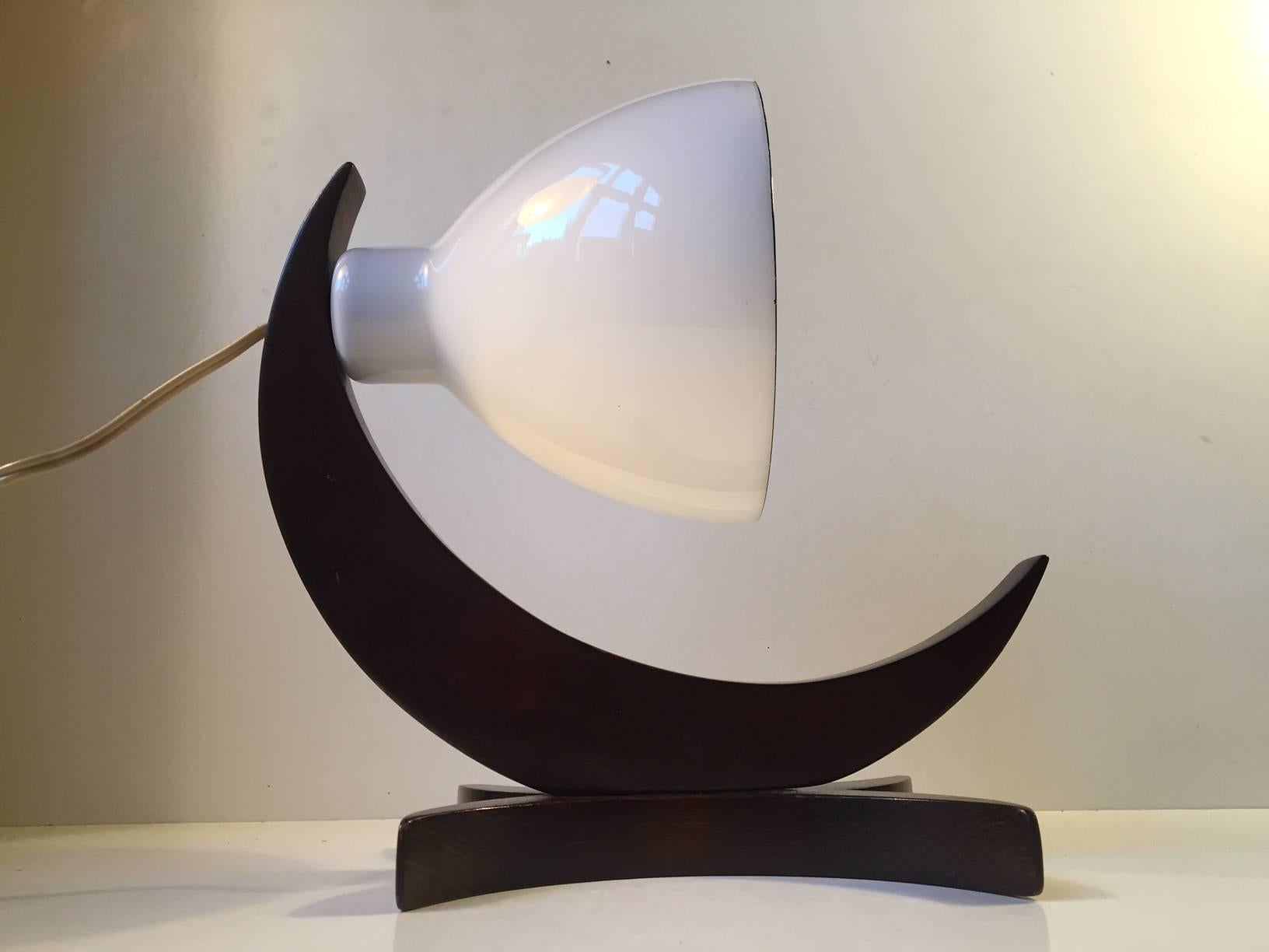 Lacquered Unusual German Modernist 'Moon' Hybrid Table or Wall Lamp in Oak & Opaline Glass