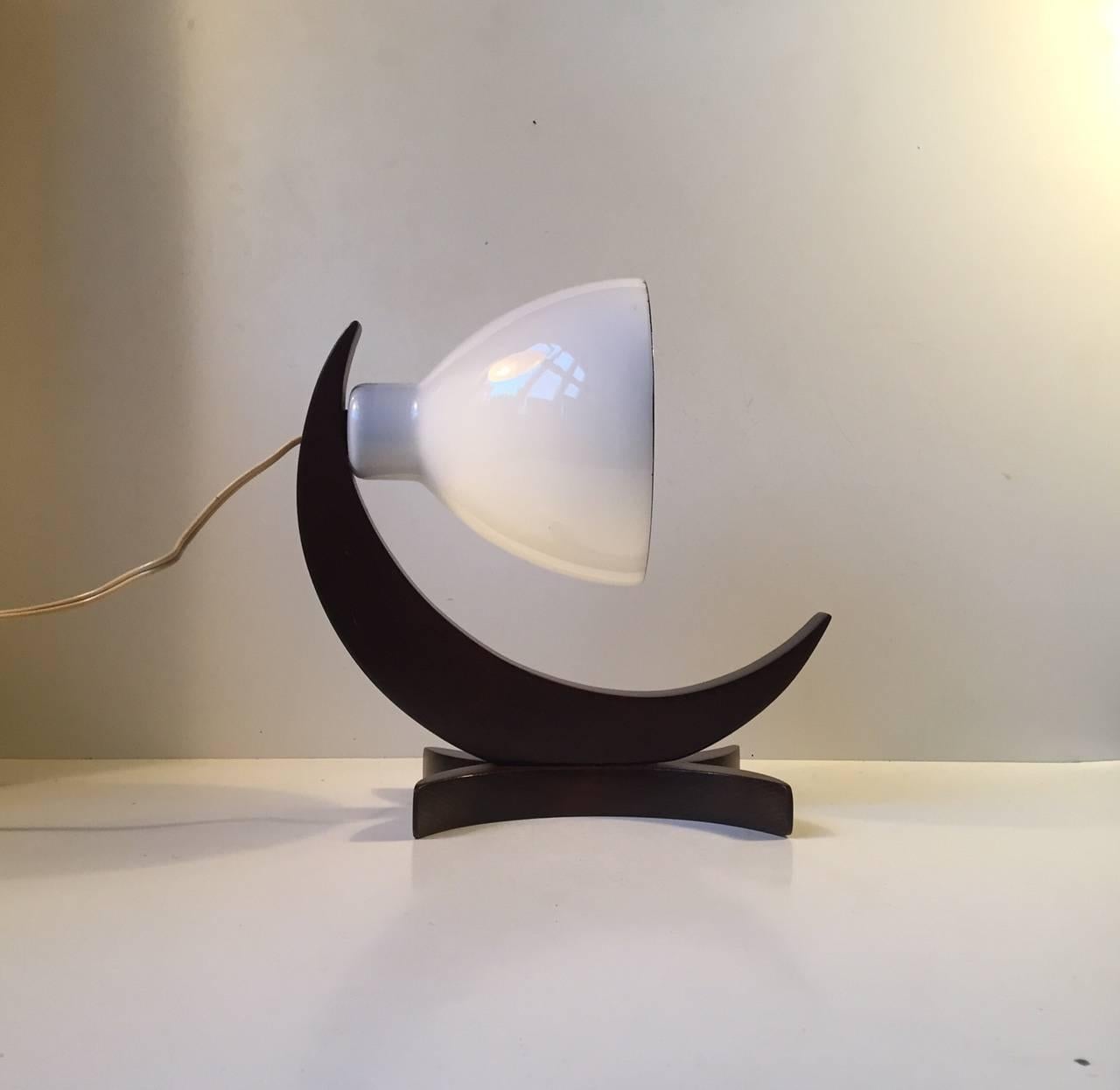 Unusual German Modernist 'Moon' Hybrid Table or Wall Lamp in Oak & Opaline Glass 2