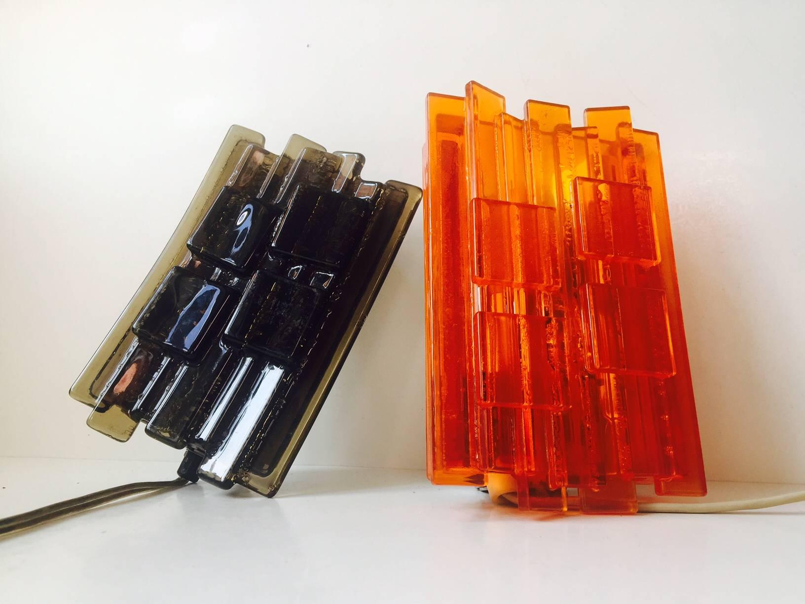 Danish Set of Brutalist Acrylic Sconces by Claus Bolby for Cebo, Denmark, 1970s