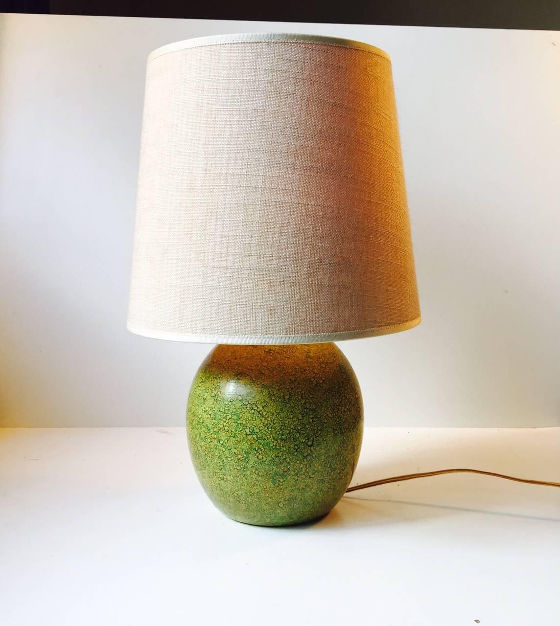 Glazed Green French, 1920s Pottery Table Lamp in the Style Jean Besnard