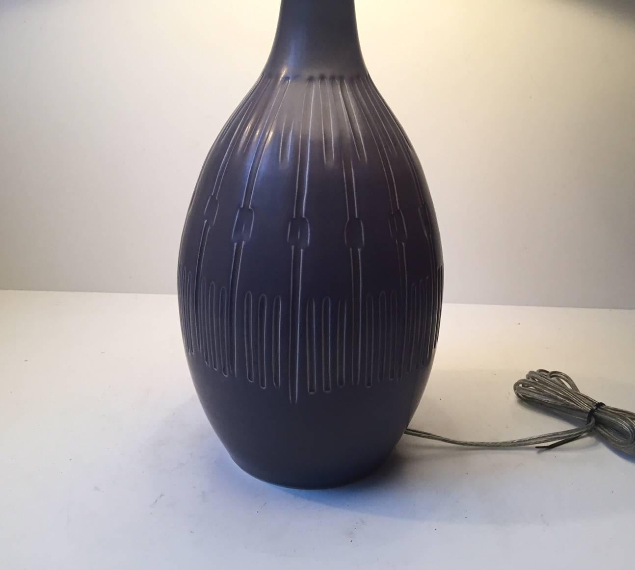 Glazed Large & Unique Danish Modernist Petrol Blue Stoneware Table Lamp by Soholm 1970s