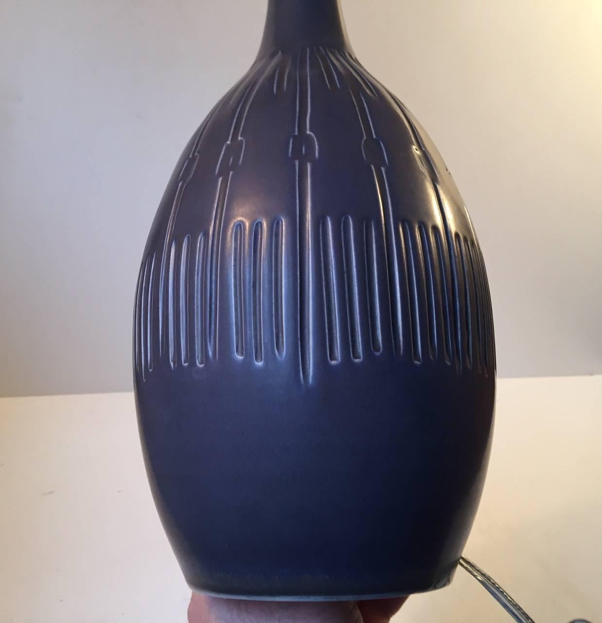 Late 20th Century Large & Unique Danish Modernist Petrol Blue Stoneware Table Lamp by Soholm 1970s