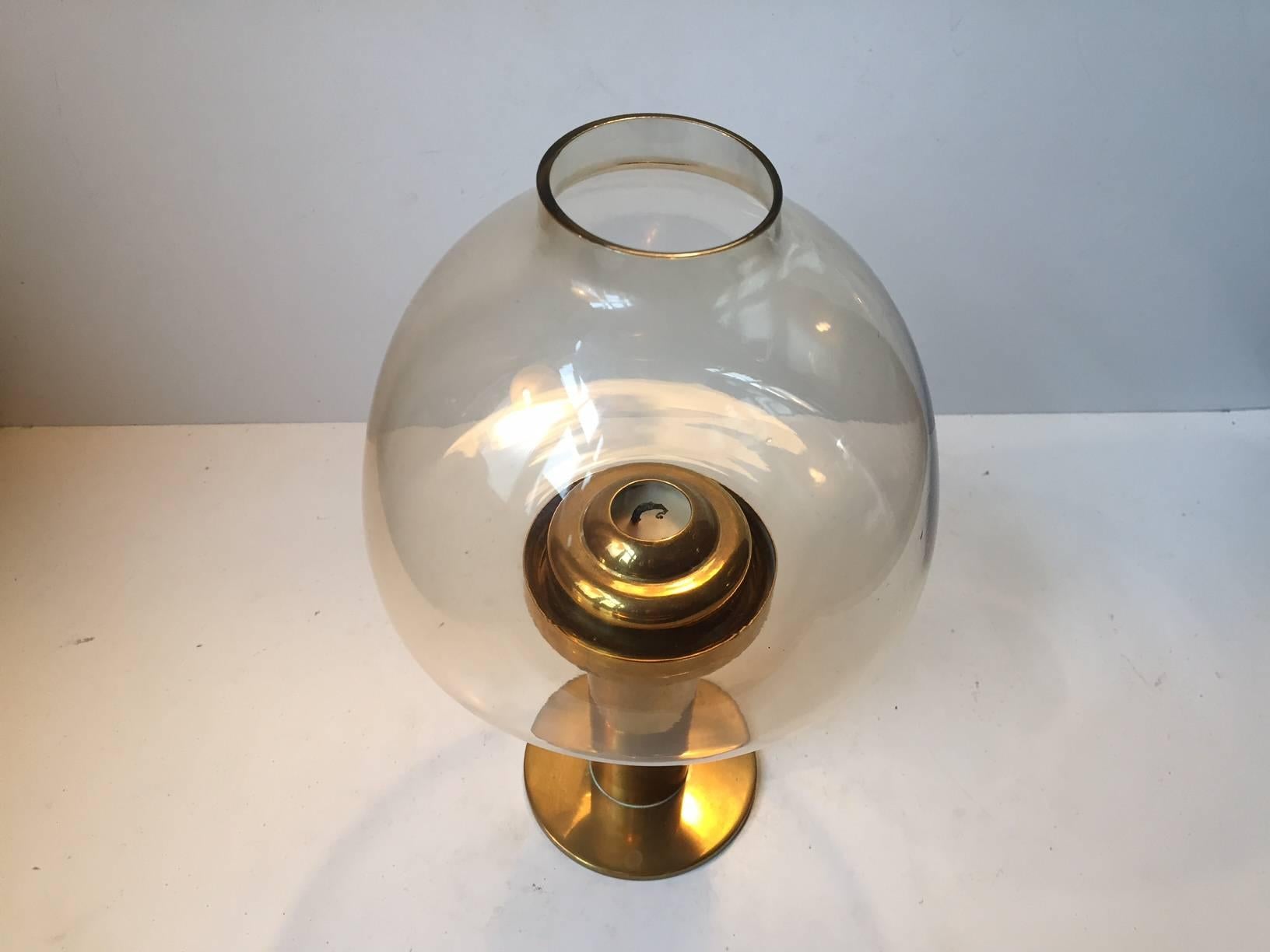 Mid-Century Modern Smoke Glass and Brass Candle Holder by Hans-Agne Jakobsson for Markaryd, 1960s