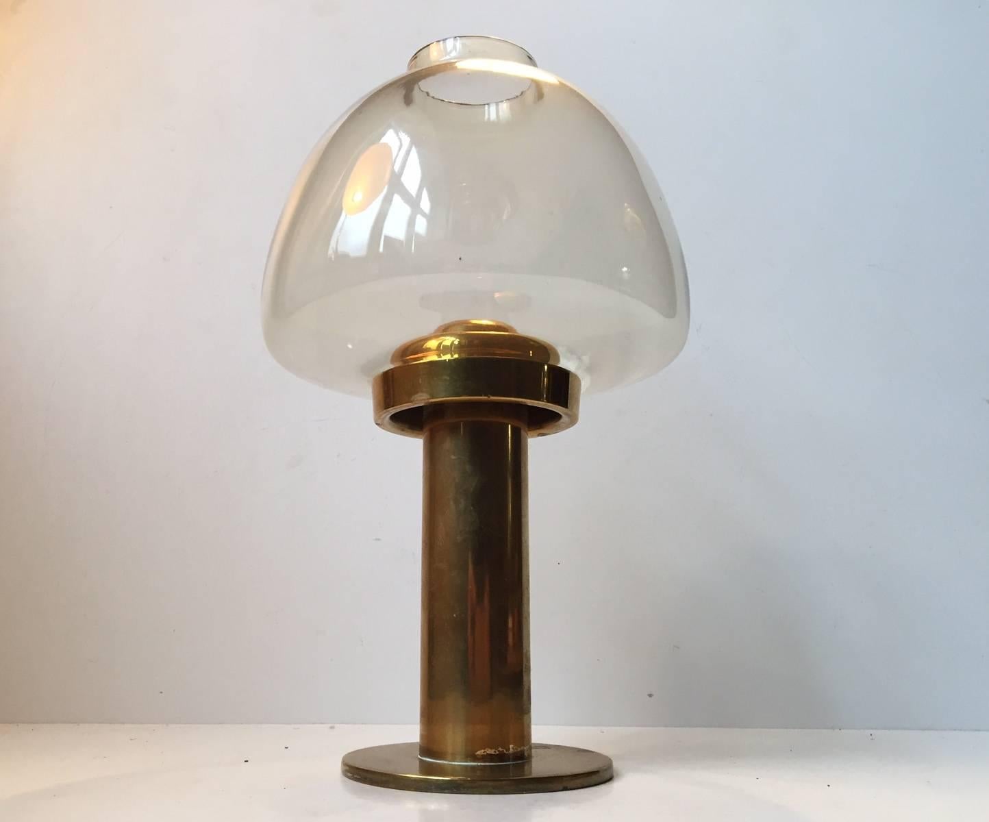 Swedish Smoke Glass and Brass Candle Holder by Hans-Agne Jakobsson for Markaryd, 1960s