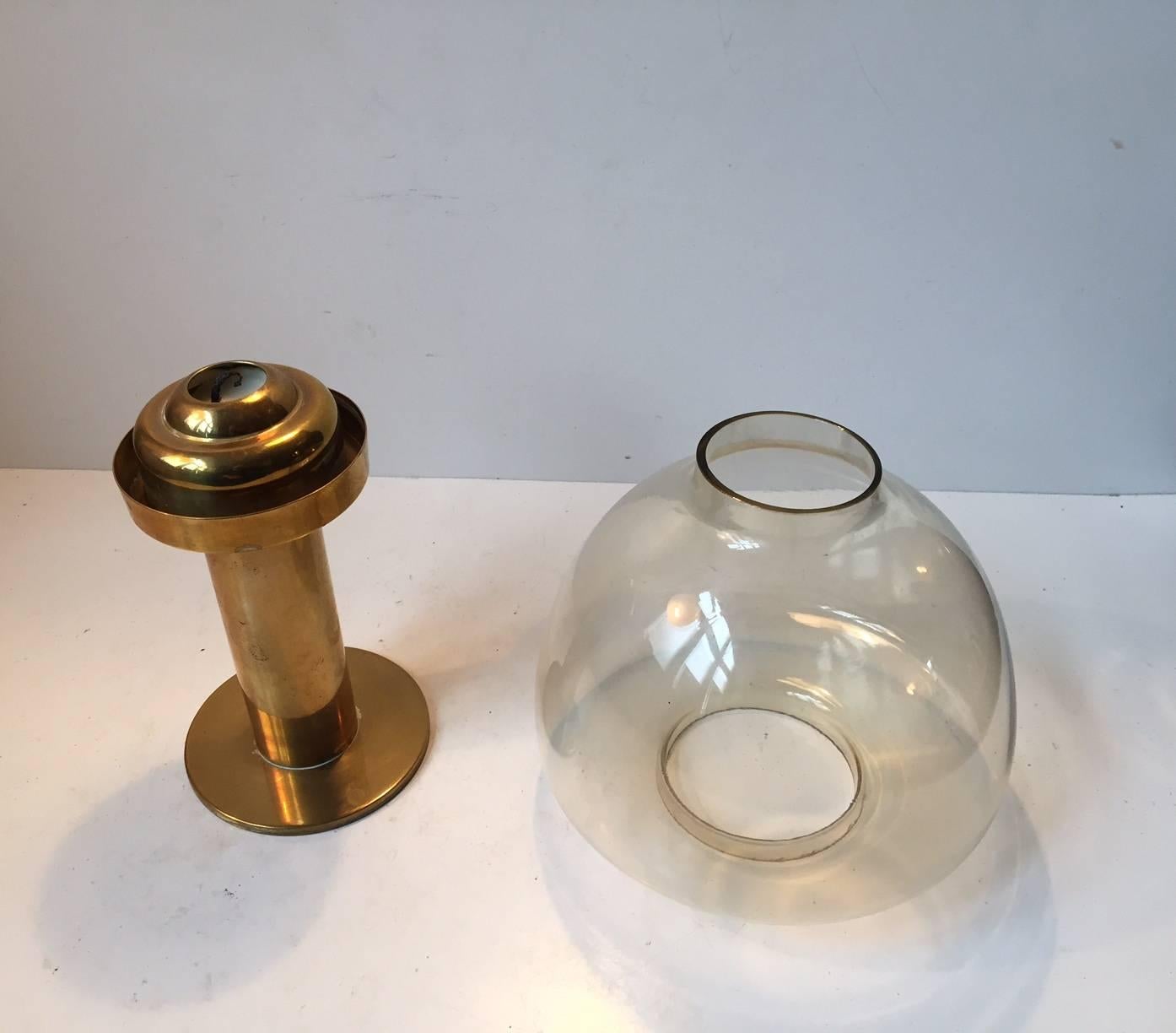 Smoke Glass and Brass Candle Holder by Hans-Agne Jakobsson for Markaryd, 1960s In Good Condition In Esbjerg, DK