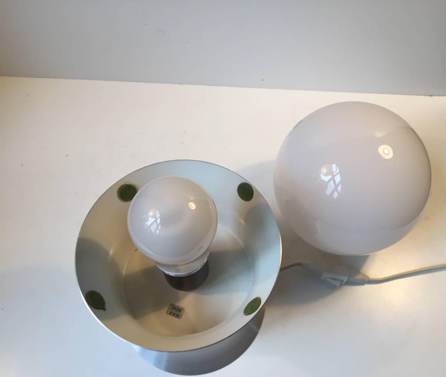 Brushed Danish Midcentury Table Lamp with Opaline Sphere by Sidse Werner, Fog & Mørup