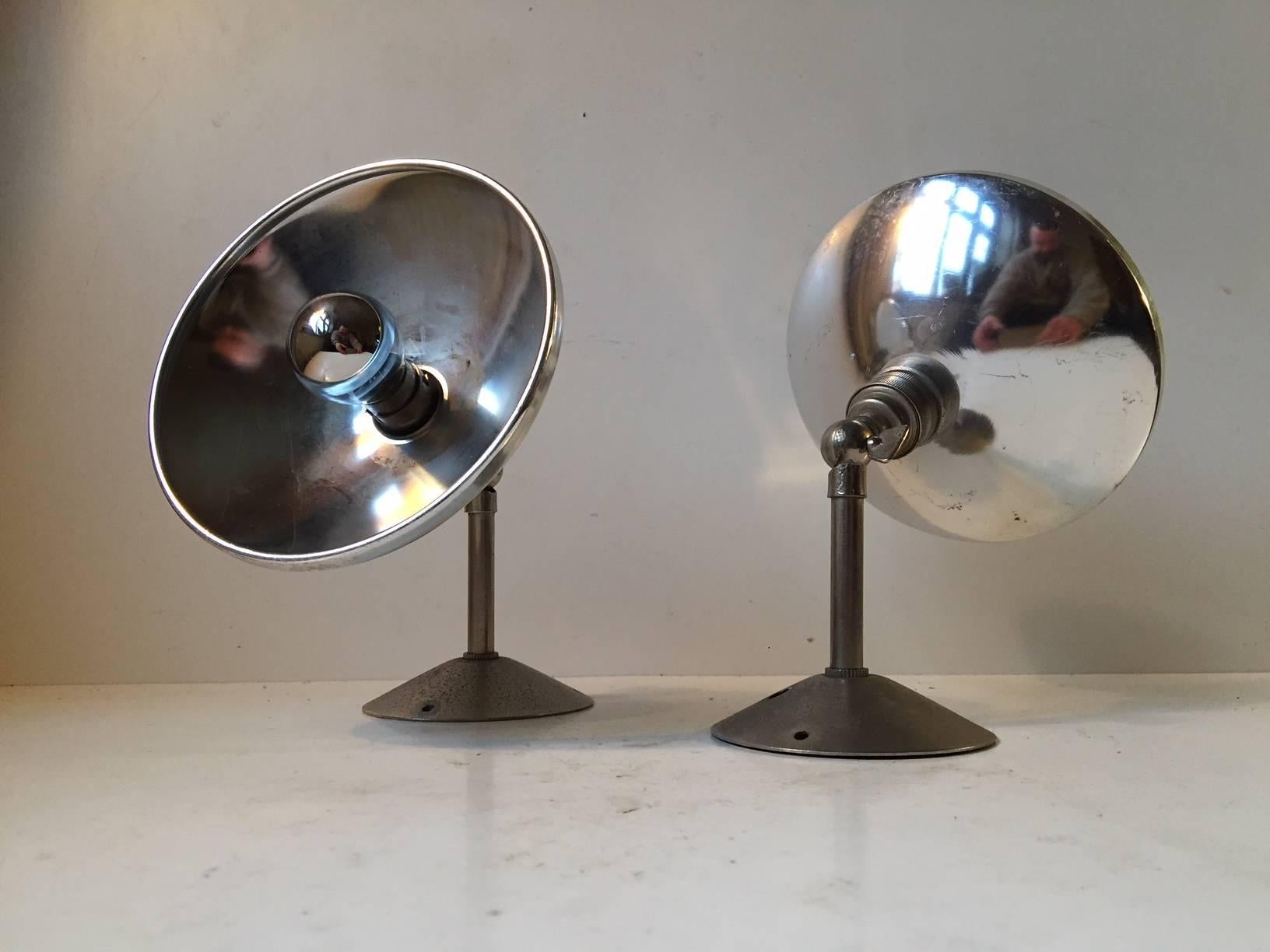 Aluminum Pair of Vintage French Industrial Wall Lamps, 1950s