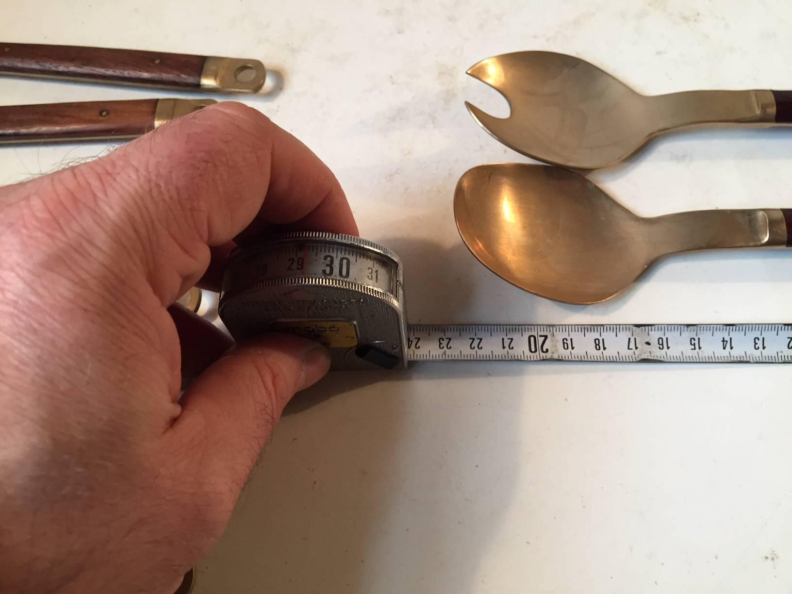 Danish Mid-Century Brass & Teak Cutlery Set by Carl Cohr, Set of 26 Pieces In Good Condition In Esbjerg, DK