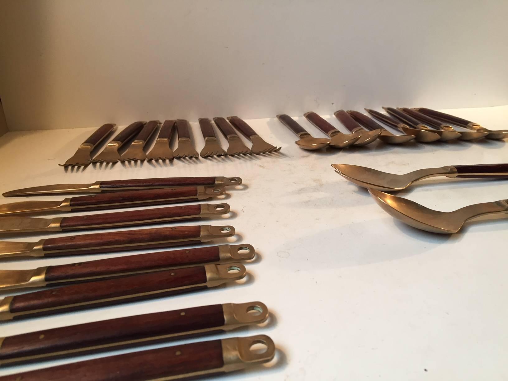 Mid-Century Modern Danish Mid-Century Brass & Teak Cutlery Set by Carl Cohr, Set of 26 Pieces