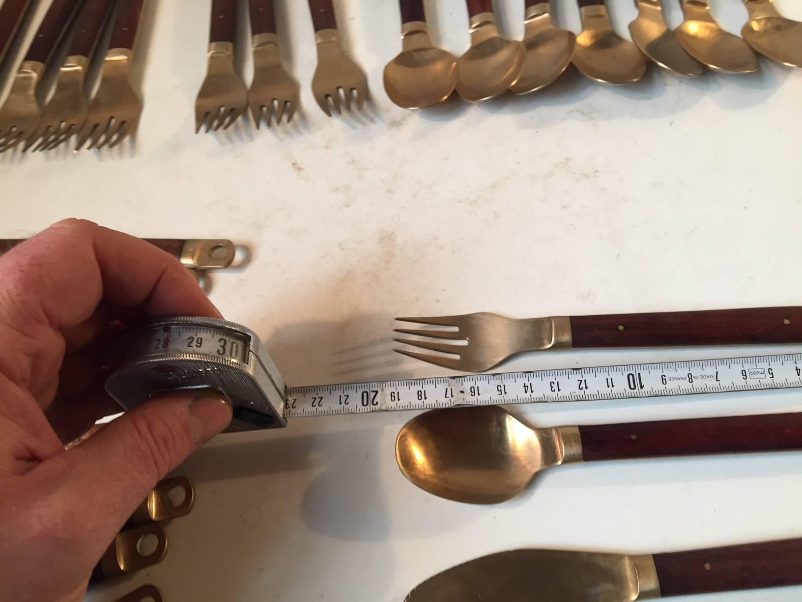 Danish Mid-Century Brass & Teak Cutlery Set by Carl Cohr, Set of 26 Pieces 1