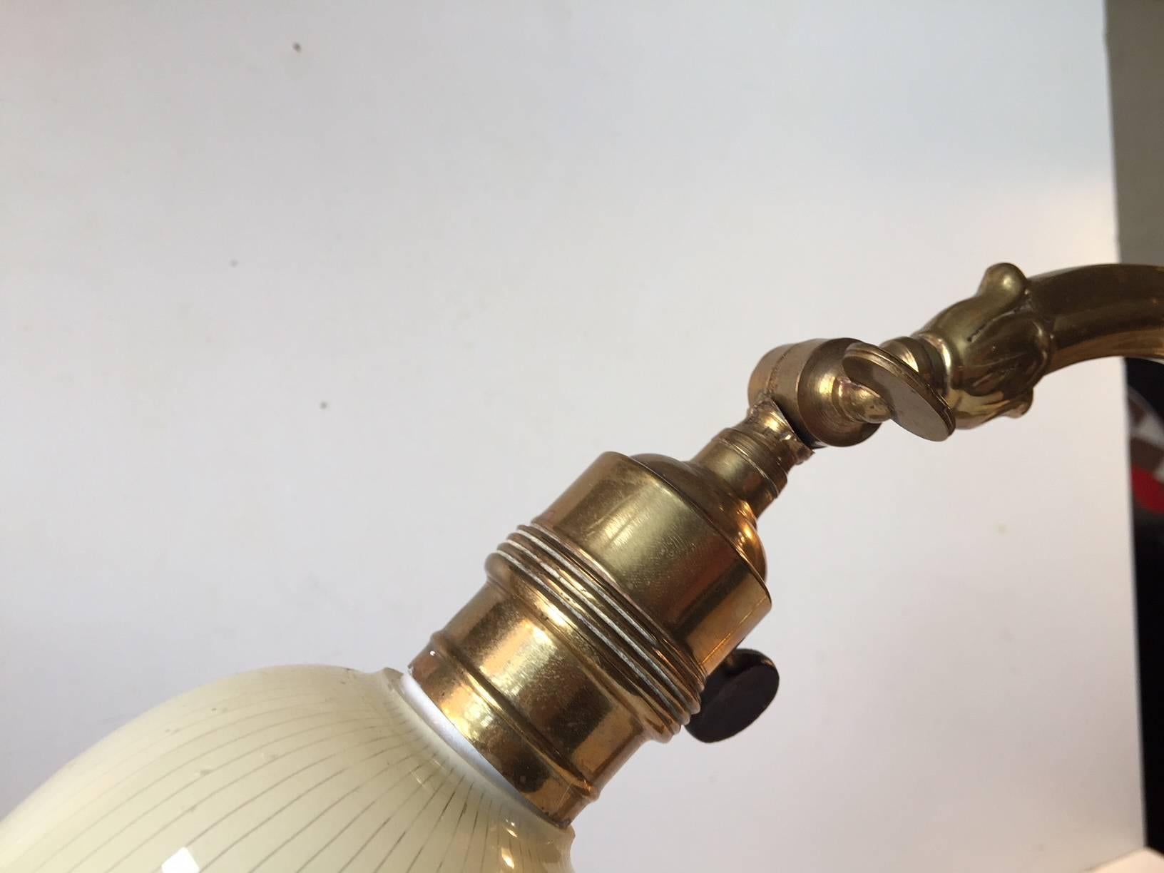 Danish Art Nouveau Table Lamp in Brass and Pin-Striped Glass, 1920s 2