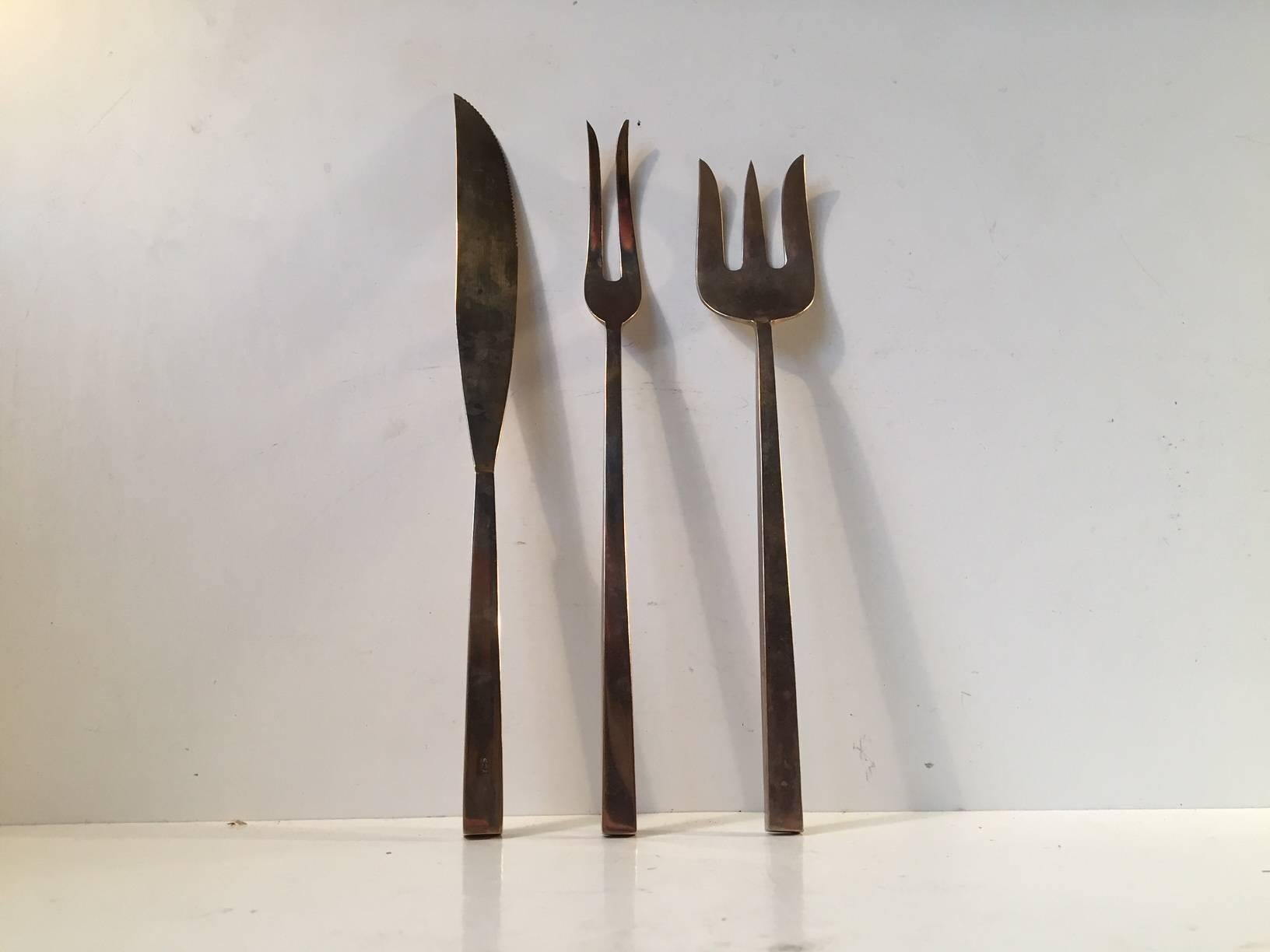 Full Set Scanline Bronze Cutlery Flatware by Prince Sigvard Bernadotte, 109 Pcs In Good Condition In Esbjerg, DK