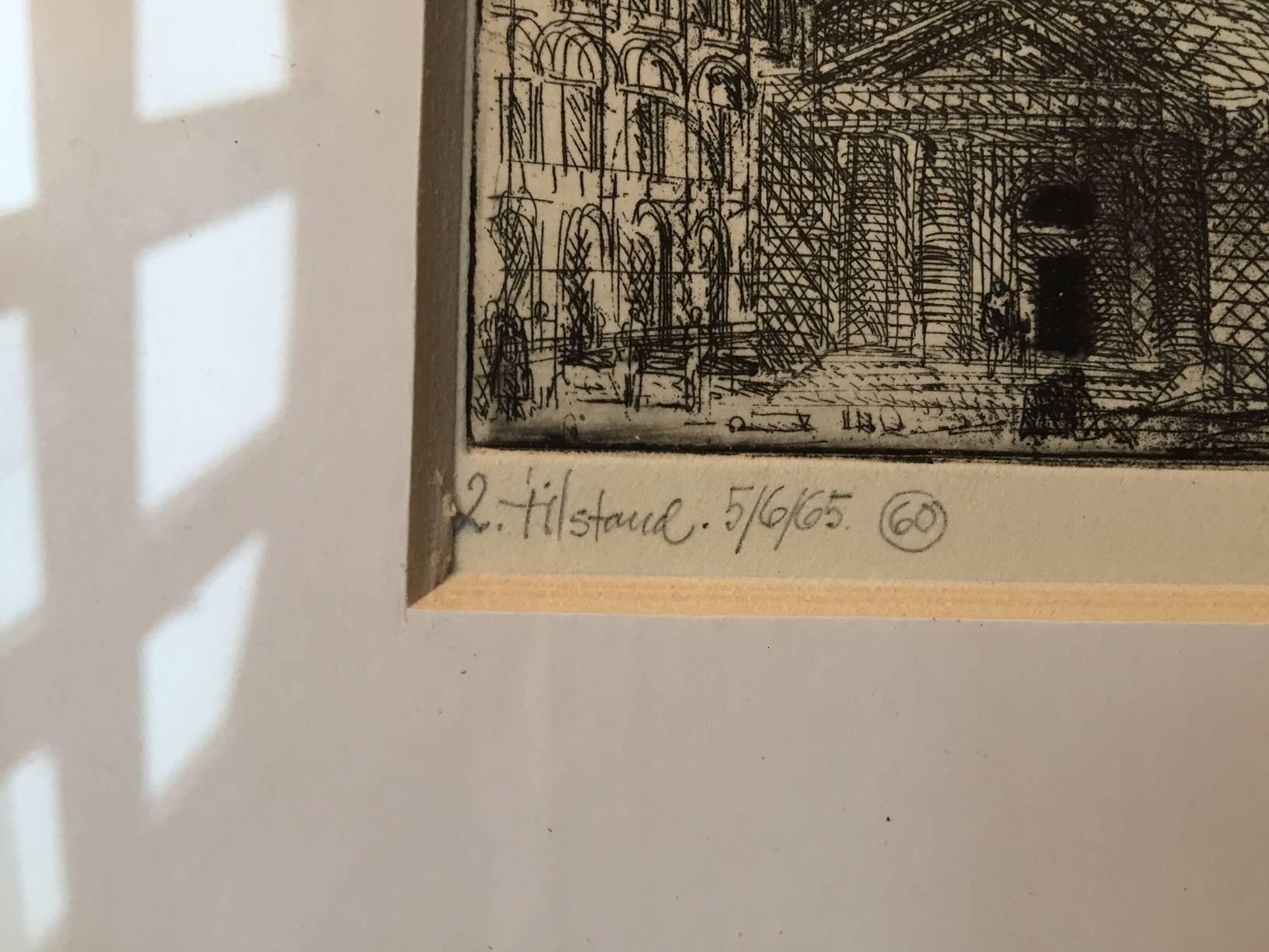 Mid-20th Century Modernistic Cityscape Miniature Woodcuts by Danish Artist Palle Nielsen