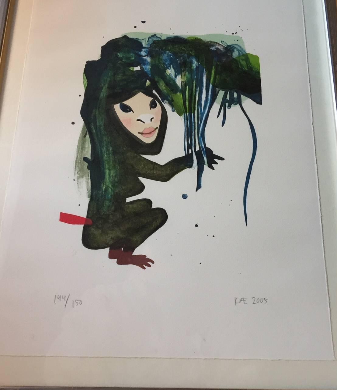 Lithograph in Colors of Female Being by Kathrine Ærtebjerg, Denmark, 2005 In Excellent Condition In Esbjerg, DK