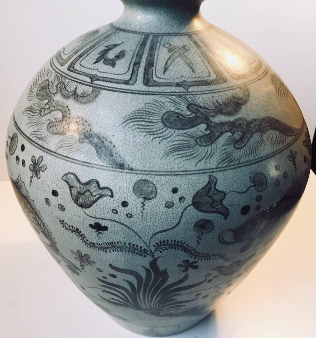 Danish Art Deco Grey Ceramic Floor Vase, Denmark, 1930s