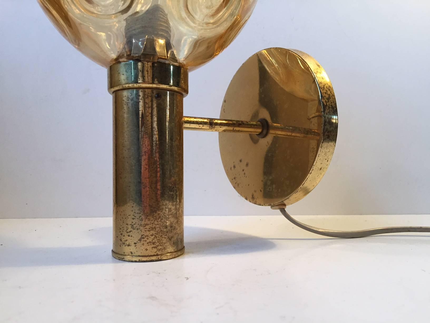Mid-Century Modern Vintage Danish Sphrical Brass and Optical Glass Sconce by Vitrika, 1970s