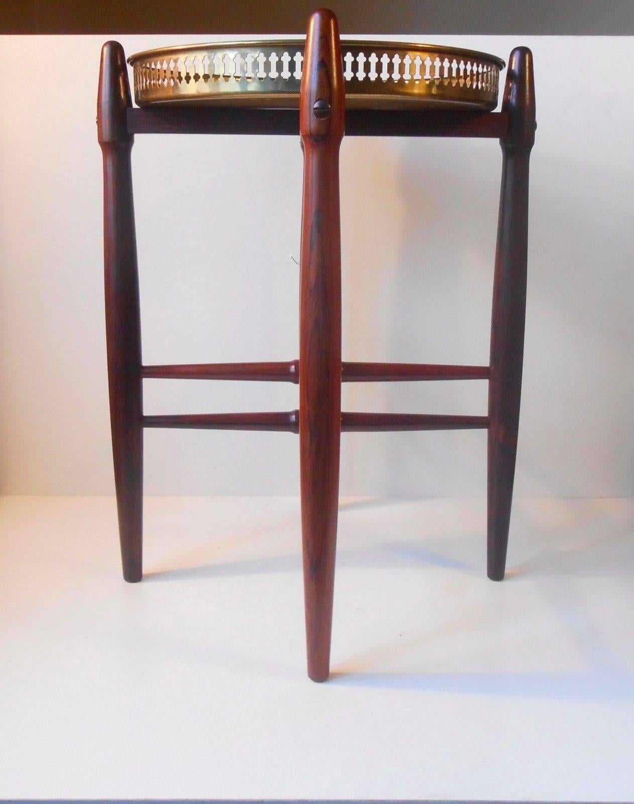 1960s Rosewood Side Brass Tray Table, Danish Modern by Poul Hundevad 2