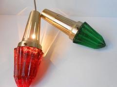 Colorful Pair of Vitrika Thick Crystal 'Ice-Cone' Pendant Lights - 1960s Danish