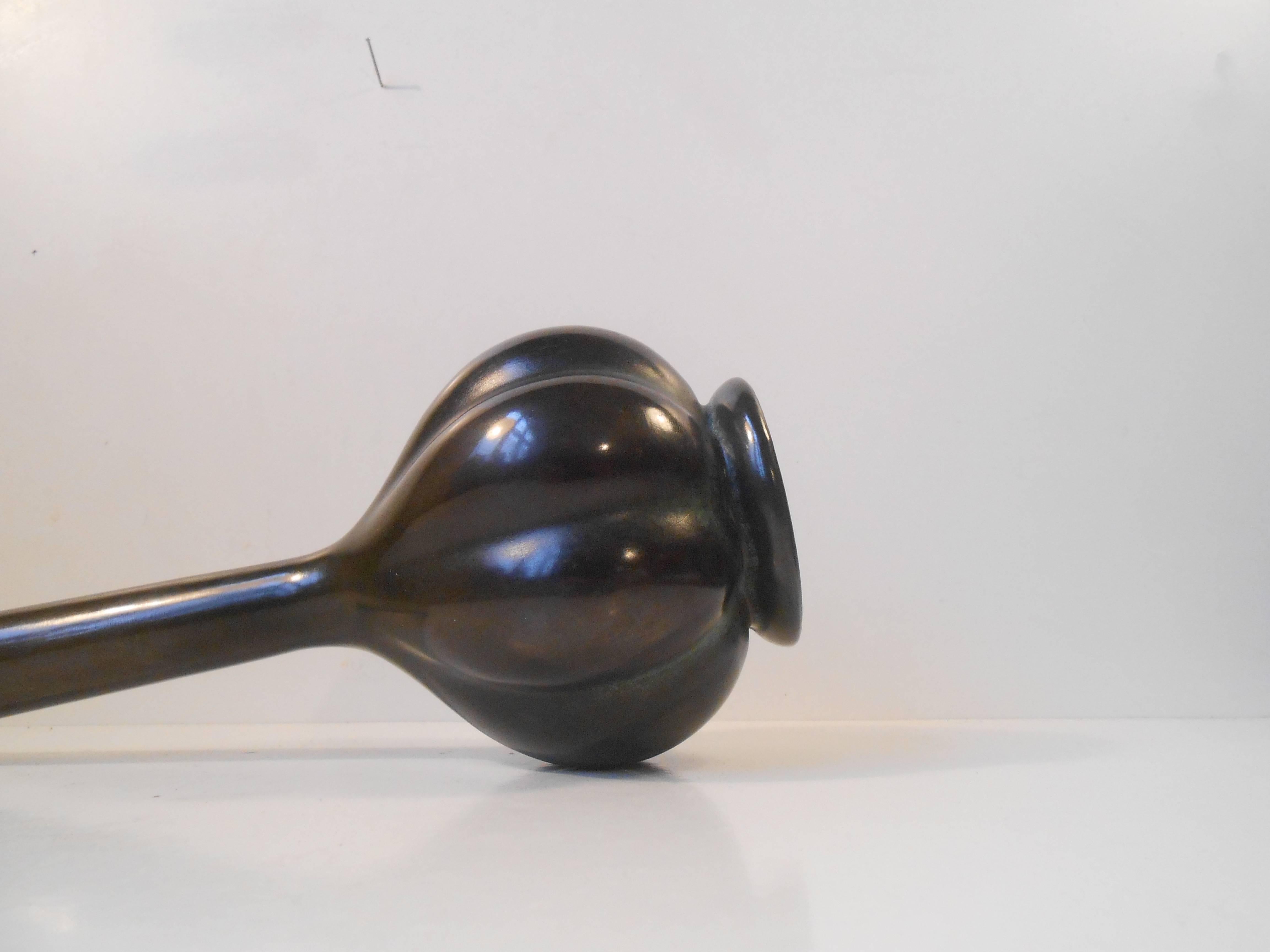 Art Deco 20th Century Ribbed Green Patinated Long Necked Bronze Vase Manner of Axel Salto