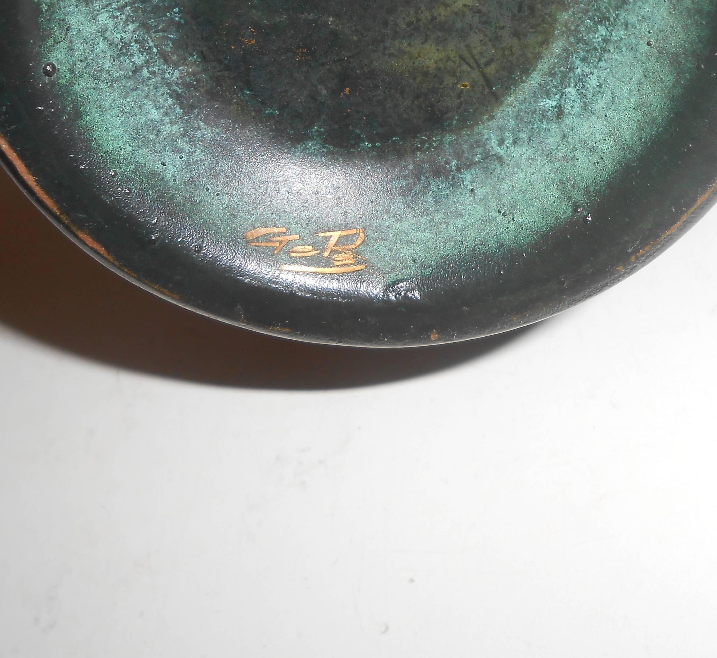 20th Century Ribbed Green Patinated Long Necked Bronze Vase Manner of Axel Salto 1