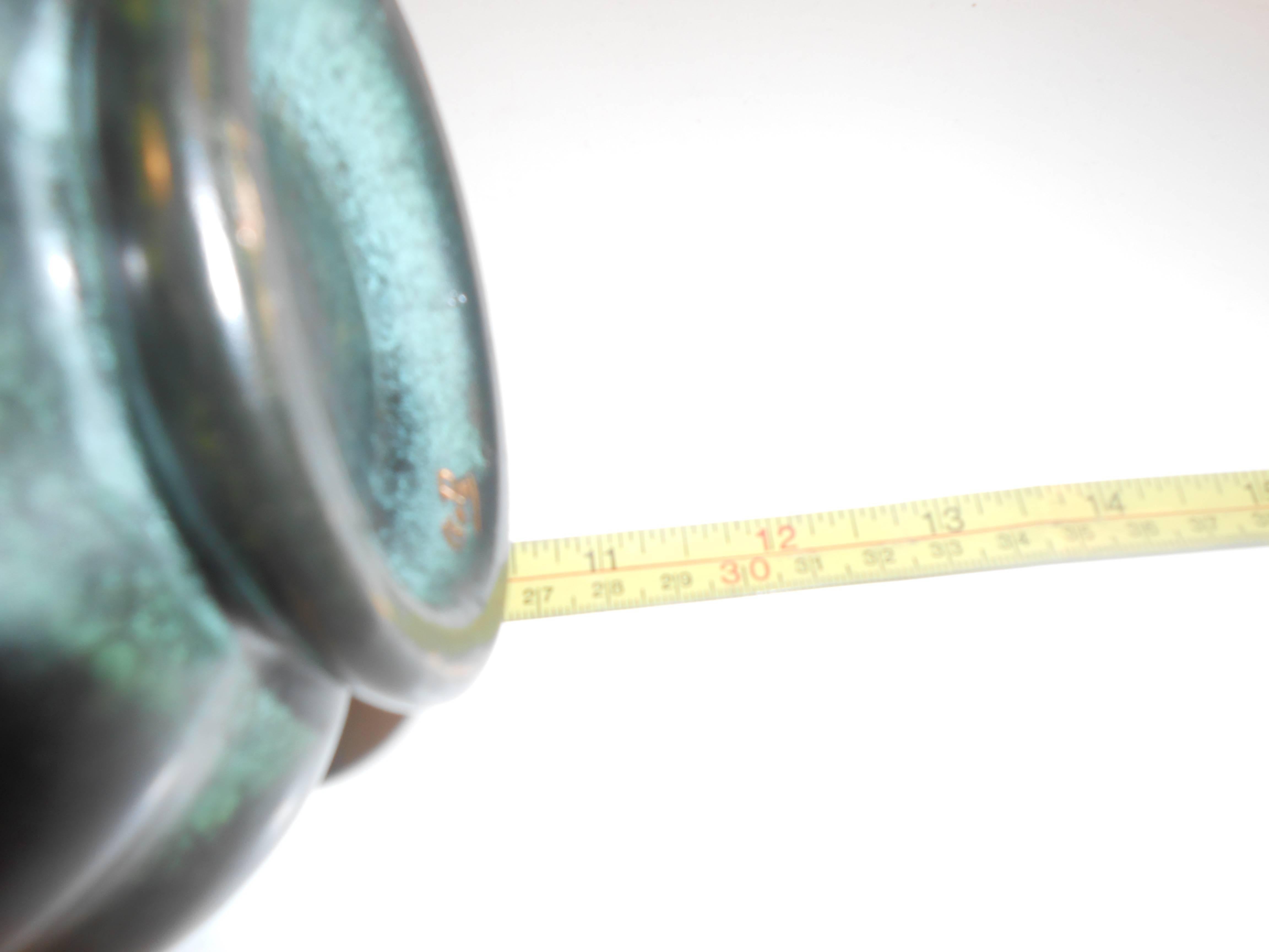 20th Century Ribbed Green Patinated Long Necked Bronze Vase Manner of Axel Salto 2